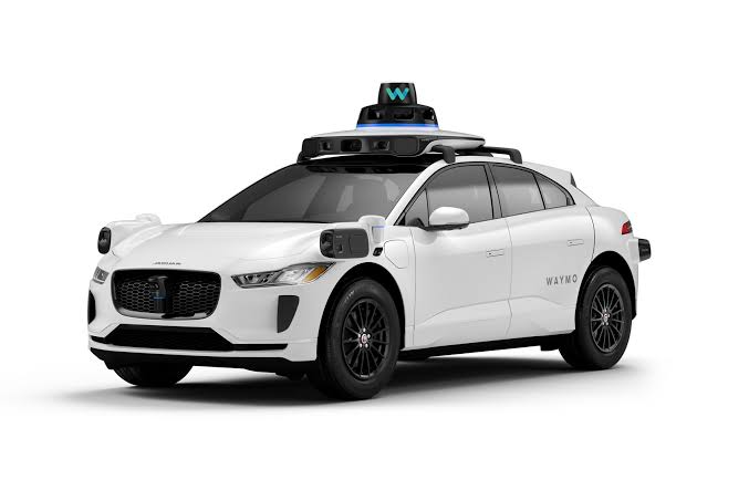 White Waymo Jaguar I-PACE autonomous electric vehicle